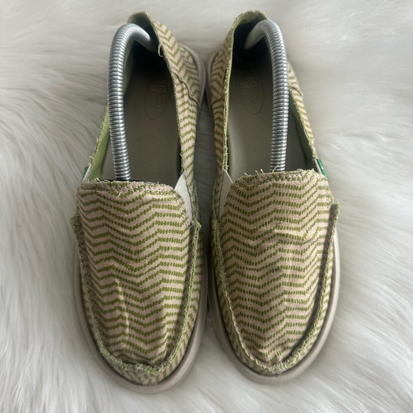 Sanuk Sidewalk Surfer Canvas Shoes Womens Size 9 Natural Khaki Green Slip On - Picture 2 of 13